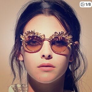 CHANEL Gold Leaf Round Sunglasses with Black Lenses
